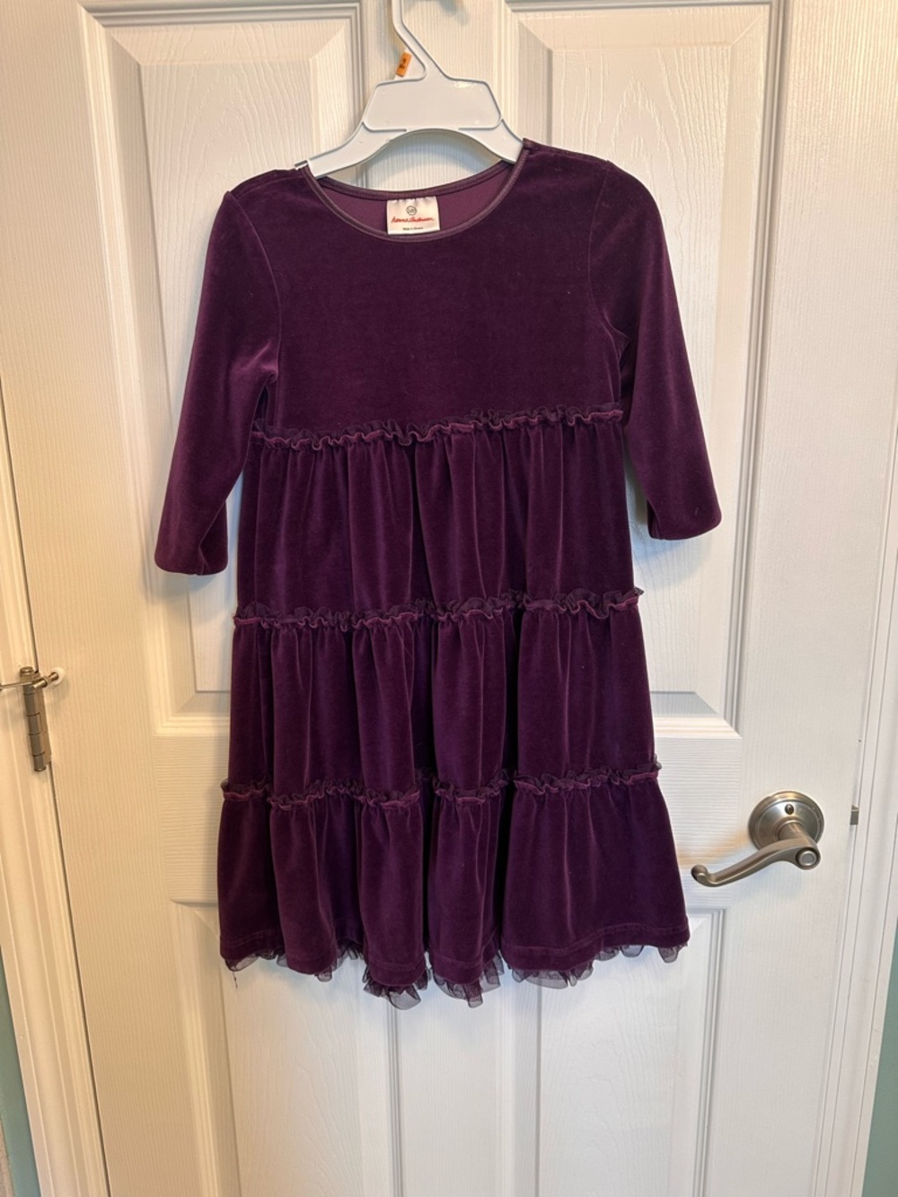 Hanna Andersson Plush Tiered Velvet Dress in Deep Purple